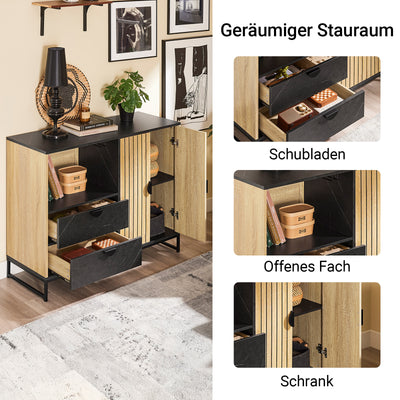 Meuble de cuisine SoBuy avec commode et compartiment micro-ondes (Ø6 cm) | Chêne-Noir | FSB103-N