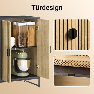 Meuble de cuisine SoBuy avec commode et compartiment micro-ondes (Ø6 cm) | Chêne-Noir | FSB103-N