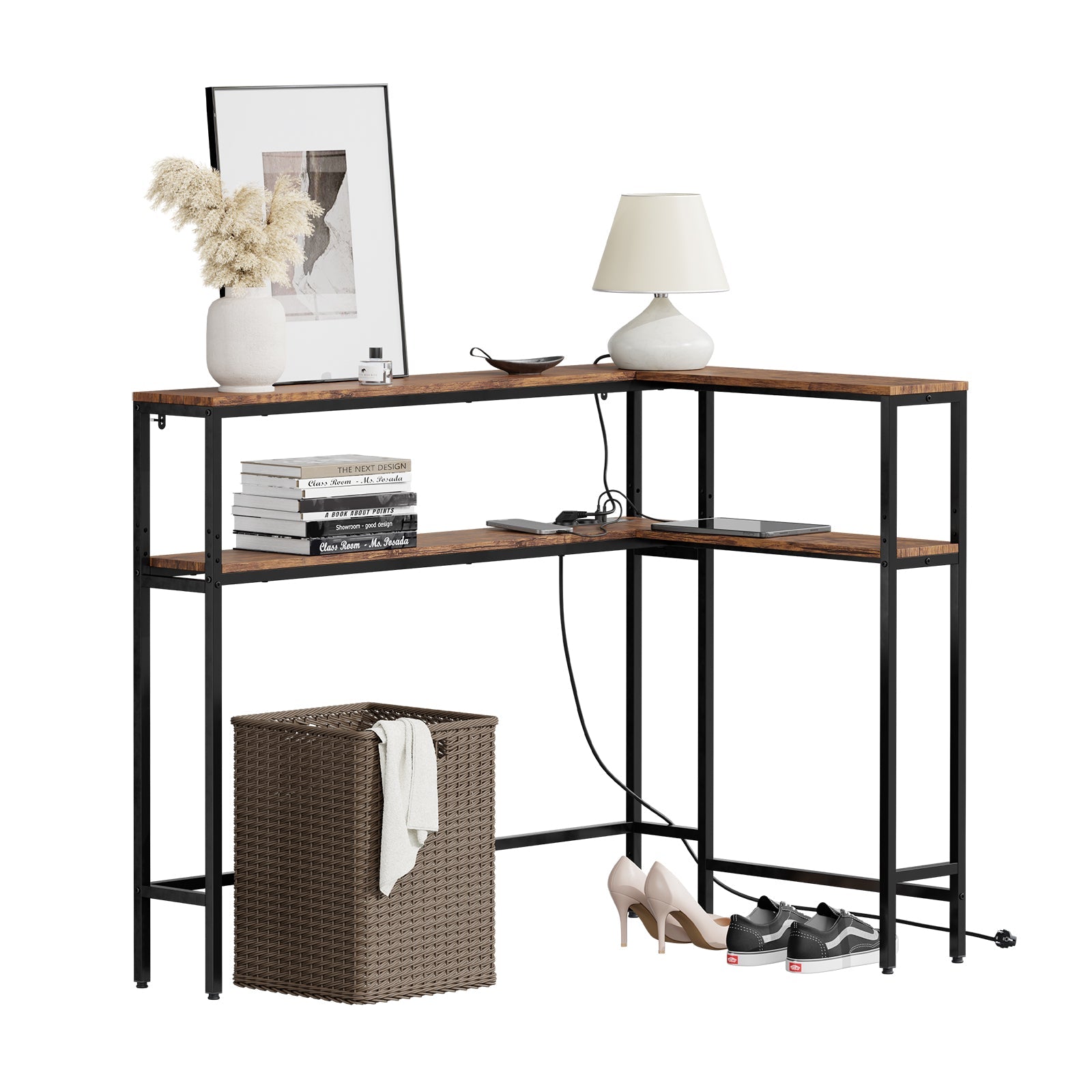 SoBuy Konsolentisch schmal 20 cm mit USB und Steckdose FSB105-E-N