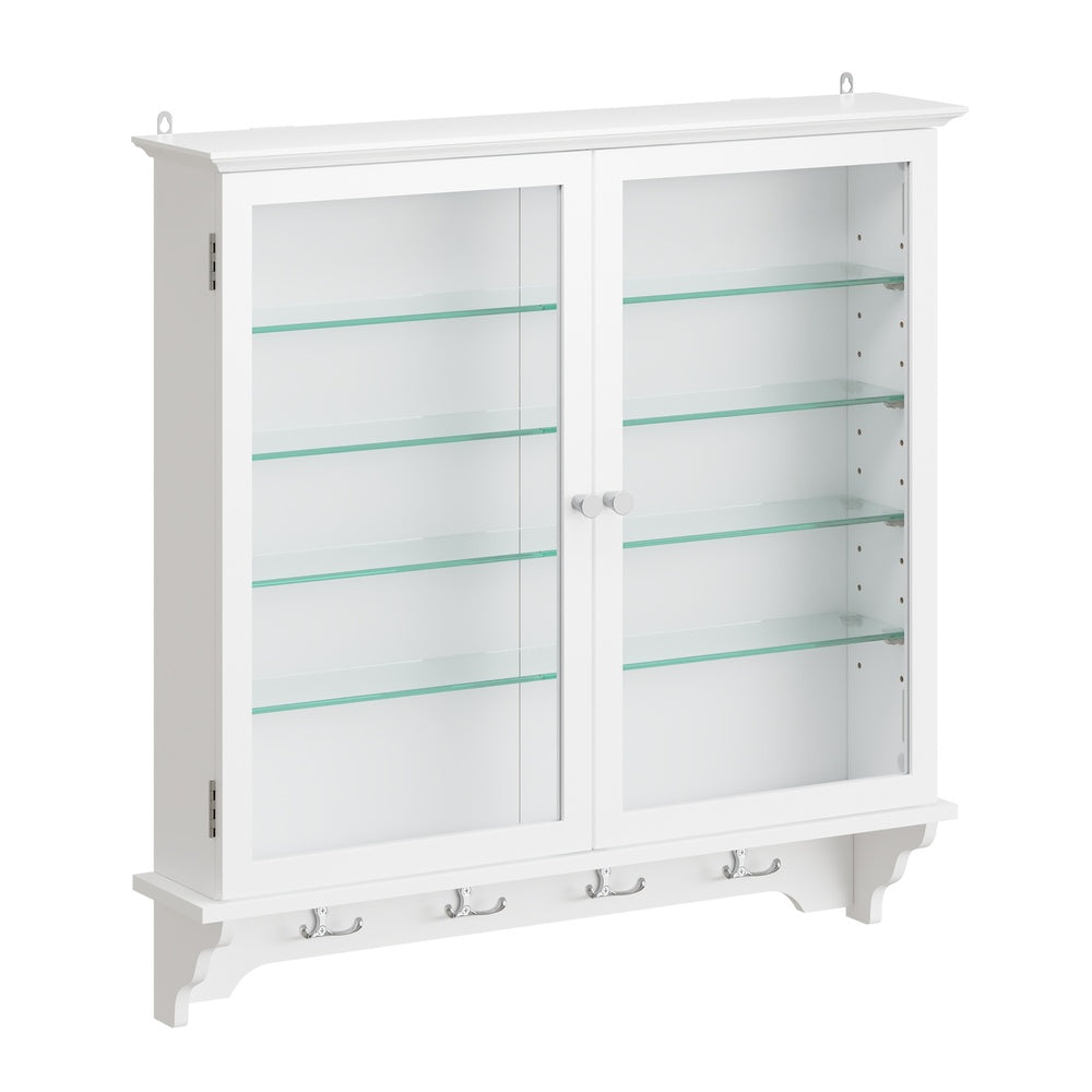 SoBuy | Wandvitrine mit 2 Türen aus Bambus und Glas Weiß | FSB114-E-W