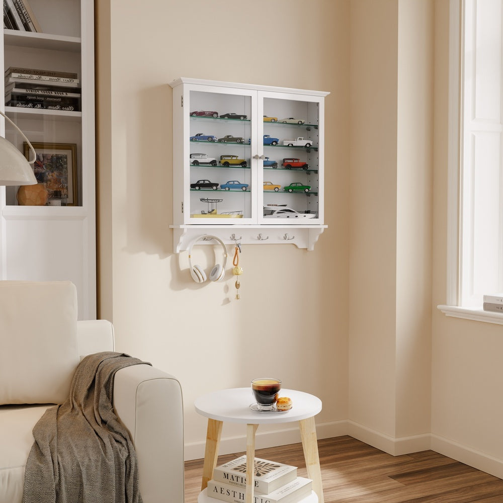 SoBuy | Wandvitrine mit 2 Türen aus Bambus und Glas Weiß | FSB114-E-W