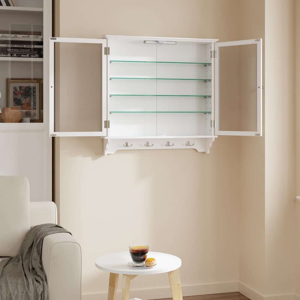 SoBuy | Wandvitrine mit 2 Türen aus Bambus und Glas Weiß | FSB114-E-W