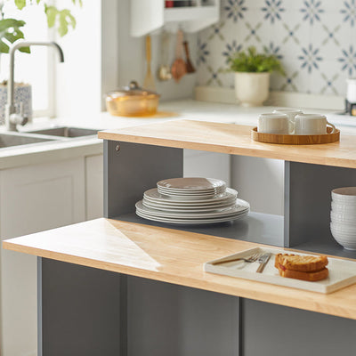 SoBuy | Madia con ante scorrevoli | Credenza da cucina | Cassettiera grigio chiaro | FSB36-HG