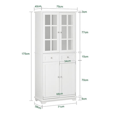 SoBuy | Meuble de cuisine avec porte vitrée | Armoire haute | Meuble de rangement | Buffet | Blanc | FSB76-W