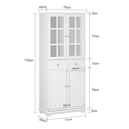 SoBuy | Meuble de cuisine avec porte vitrée | Armoire haute | Meuble de rangement | Buffet | Blanc | FSB76-W