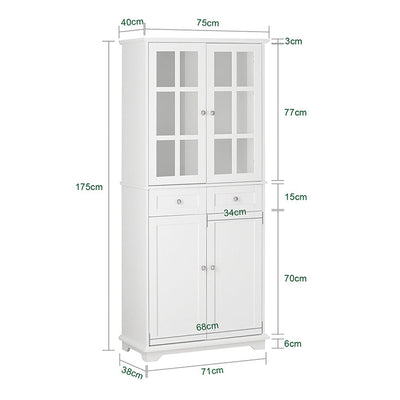 SoBuy | Credenza da cucina con ante in vetro | Armadio alto | Mobile dispensa | Buffet | Bianco | FSB76-W