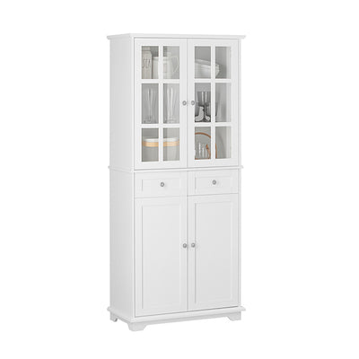 SoBuy | Meuble de cuisine avec porte vitrée | Armoire haute | Meuble de rangement | Buffet | Blanc | FSB76-W