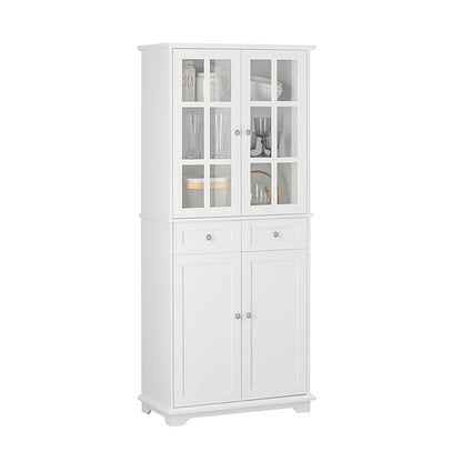 SoBuy | Meuble de cuisine avec porte vitrée | Armoire haute | Meuble de rangement | Buffet | Blanc | FSB76-W