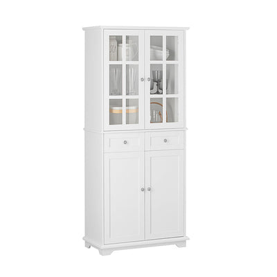 SoBuy | Credenza da cucina con ante in vetro | Armadio alto | Mobile dispensa | Buffet | Bianco | FSB76-W