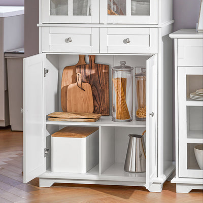 SoBuy | Credenza da cucina con ante in vetro | Armadio alto | Mobile dispensa | Buffet | Bianco | FSB76-W