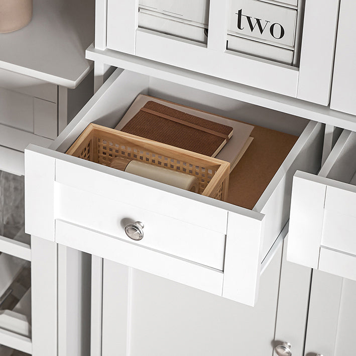SoBuy | Credenza da cucina con ante in vetro | Armadio alto | Mobile dispensa | Buffet | Bianco | FSB76-W