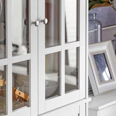 SoBuy | Meuble de cuisine avec porte vitrée | Armoire haute | Meuble de rangement | Buffet | Blanc | FSB76-W