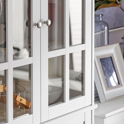 SoBuy | Meuble de cuisine avec porte vitrée | Armoire haute | Meuble de rangement | Buffet | Blanc | FSB76-W