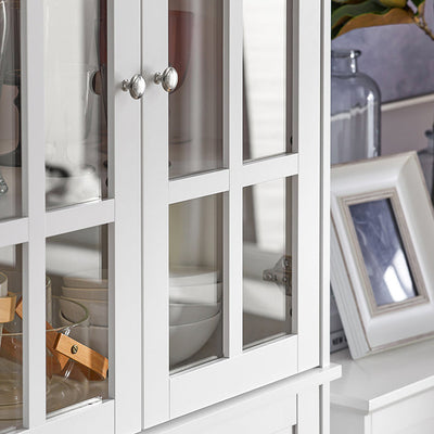 SoBuy | Credenza da cucina con ante in vetro | Armadio alto | Mobile dispensa | Buffet | Bianco | FSB76-W