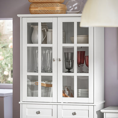 SoBuy | Meuble de cuisine avec porte vitrée | Armoire haute | Meuble de rangement | Buffet | Blanc | FSB76-W