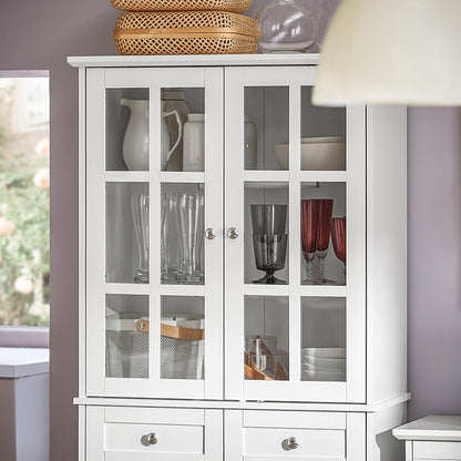 SoBuy | Meuble de cuisine avec porte vitrée | Armoire haute | Meuble de rangement | Buffet | Blanc | FSB76-W
