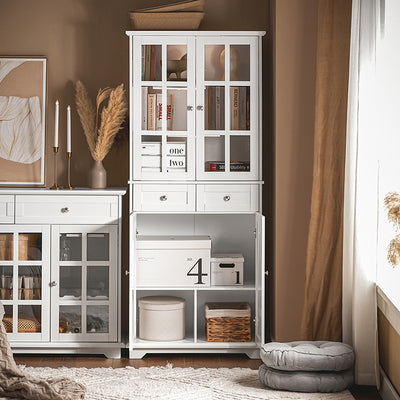 SoBuy | Meuble de cuisine avec porte vitrée | Armoire haute | Meuble de rangement | Buffet | Blanc | FSB76-W
