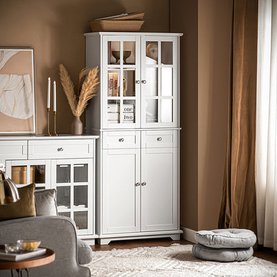SoBuy | Meuble de cuisine avec porte vitrée | Armoire haute | Meuble de rangement | Buffet | Blanc | FSB76-W