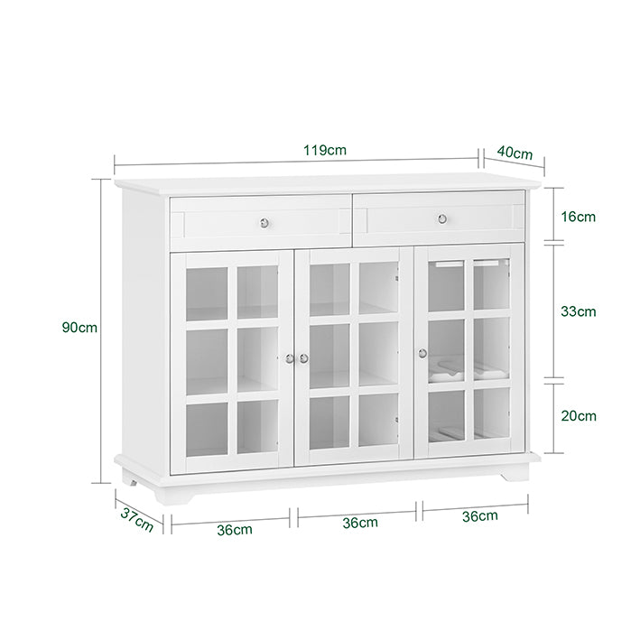 SoBuy | Meuble de cuisine avec porte vitrée | Buffet | Console | Blanc | FSB77-W