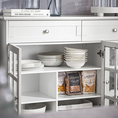 SoBuy | Meuble de cuisine avec porte vitrée | Buffet | Console | Blanc | FSB77-W