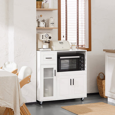 SoBuy | Carrello da Cucina | Credenza su Ruote | Armadietto per Microonde | Bianco | FSB78-W