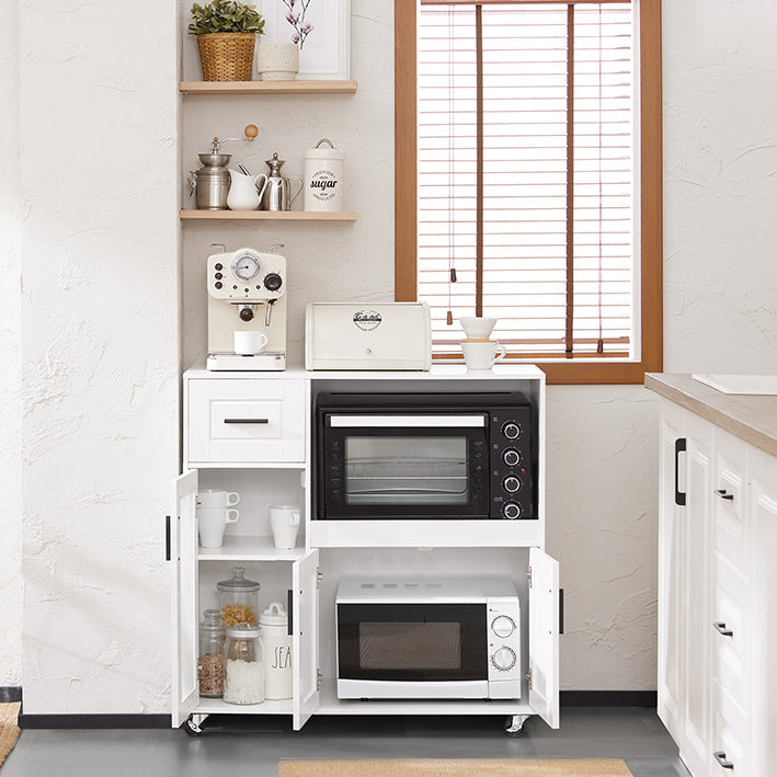 SoBuy | Carrello da Cucina | Credenza su Ruote | Armadietto per Microonde | Bianco | FSB78-W