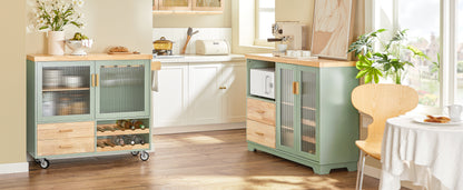 SoBuy | Desserte de cuisine avec porte-bouteilles | Îlot de cuisine avec porte-verres à vin | Buffet | Vert | FKW114-GR