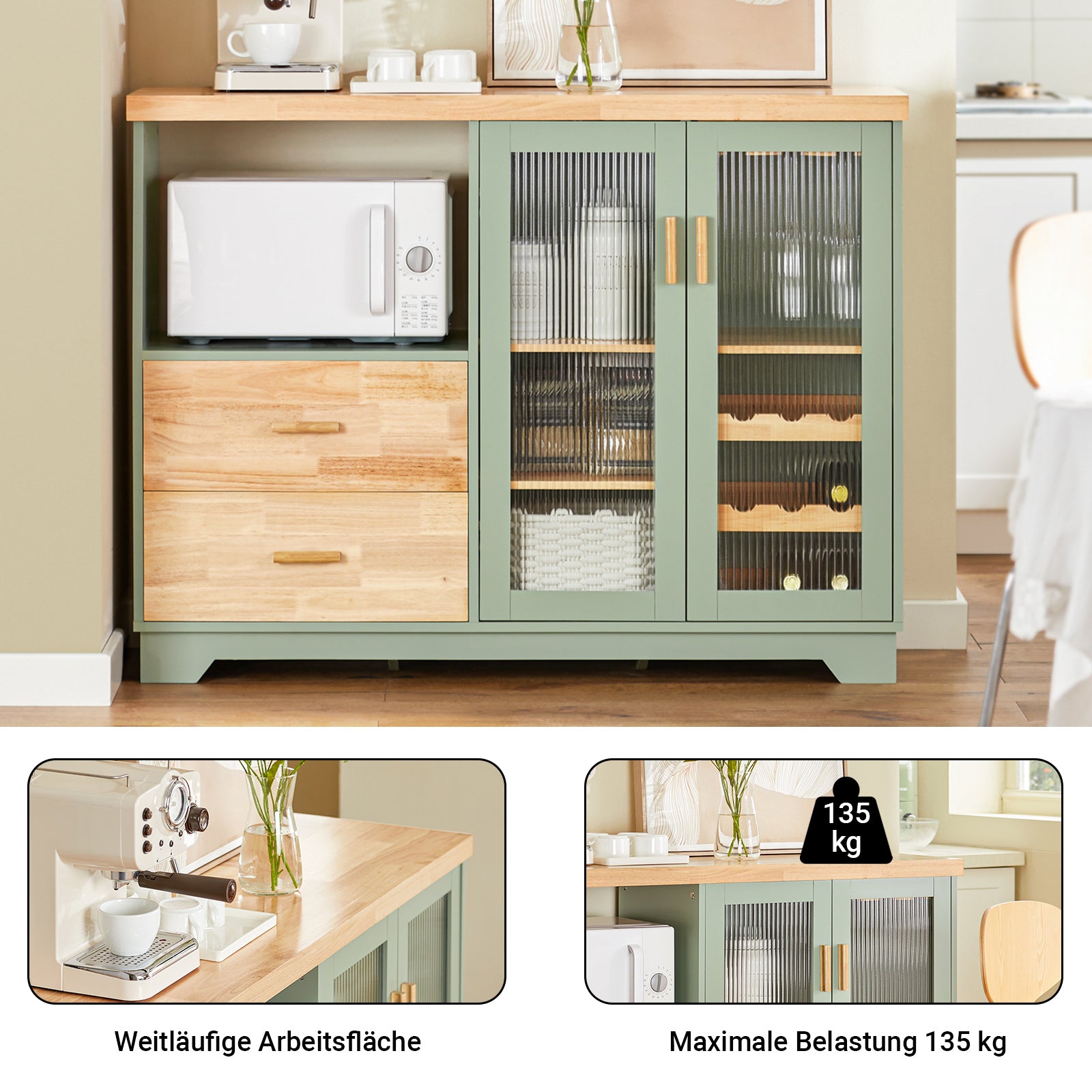 SoBuy | Buffet à 2 portes vitrées | Meuble de cuisine | Meuble d'entrée | Vert | FSB81-GR