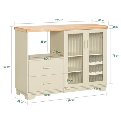 SoBuy Küchenschrank Buffet Kommode mit Glastüren & Schubladen Beige FSB81-MI
