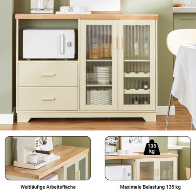 SoBuy Küchenschrank Buffet Kommode mit Glastüren & Schubladen Beige FSB81-MI