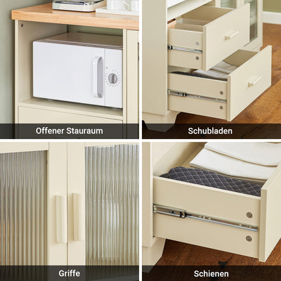 SoBuy Küchenschrank Buffet Kommode mit Glastüren & Schubladen Beige FSB81-MI