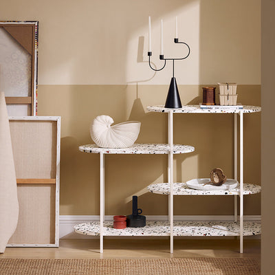 SoBuy | Consolle in metallo | Tavolo da ingresso | Credenza | Scaffale autoportante | Marmo bianco | FSB89-W