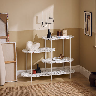 SoBuy | Console en métal | Table d'entrée | Buffet | Étagère autoportante | Blanc marbré | FSB89-W