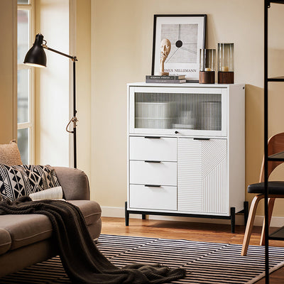 SoBuy Credenza Armadietto da Soggiorno Mobiletto da Ingresso Bianco-Nero 92x119x40cm FSB94-W