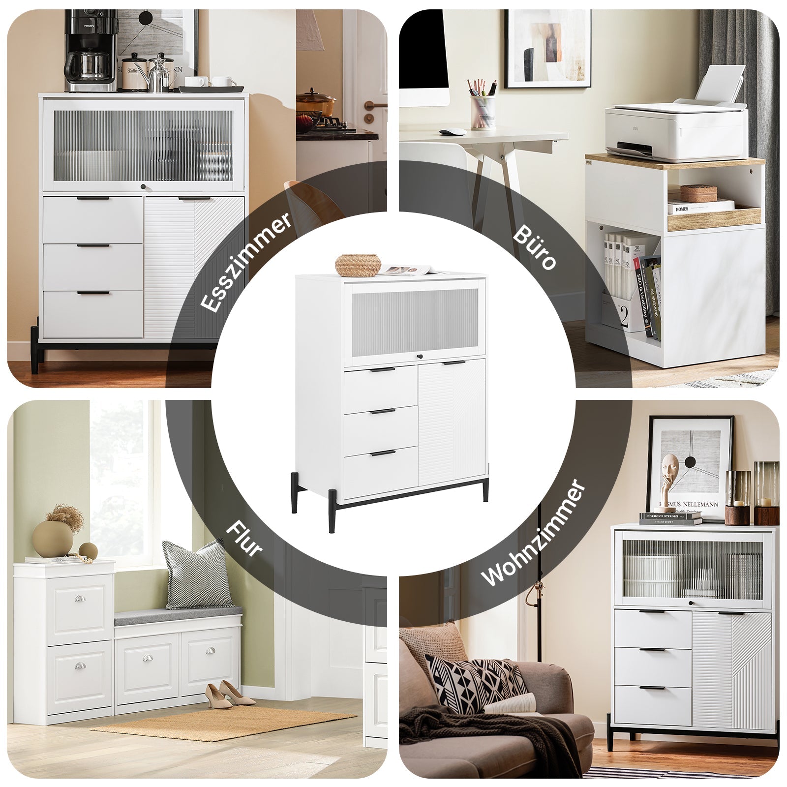 SoBuy Credenza Armadietto da Soggiorno Mobiletto da Ingresso Bianco-Nero 92x119x40cm FSB94-W