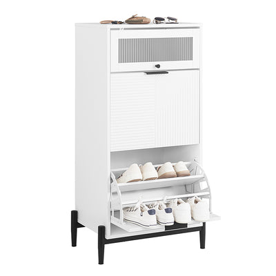 SoBuy | Meuble à chaussures | Rangement à chaussures à 2 portes | Coffre à chaussures | Blanc/Noir | FSB95-W 