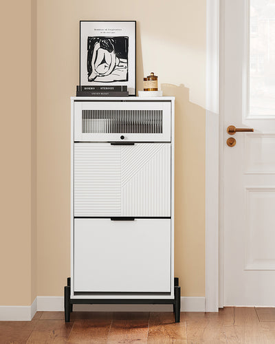 SoBuy | Meuble à chaussures | Rangement à chaussures à 2 portes | Coffre à chaussures | Blanc/Noir | FSB95-W 