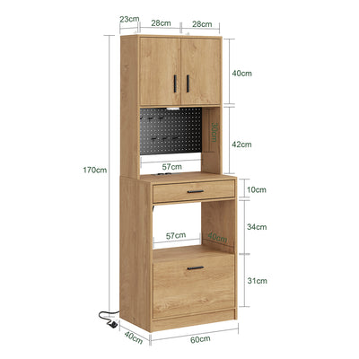 SoBuy Küchenschrank mit Steckdose und 2 USB-Anschlüssen 60x40x170 cm Natur FSB98-E-N