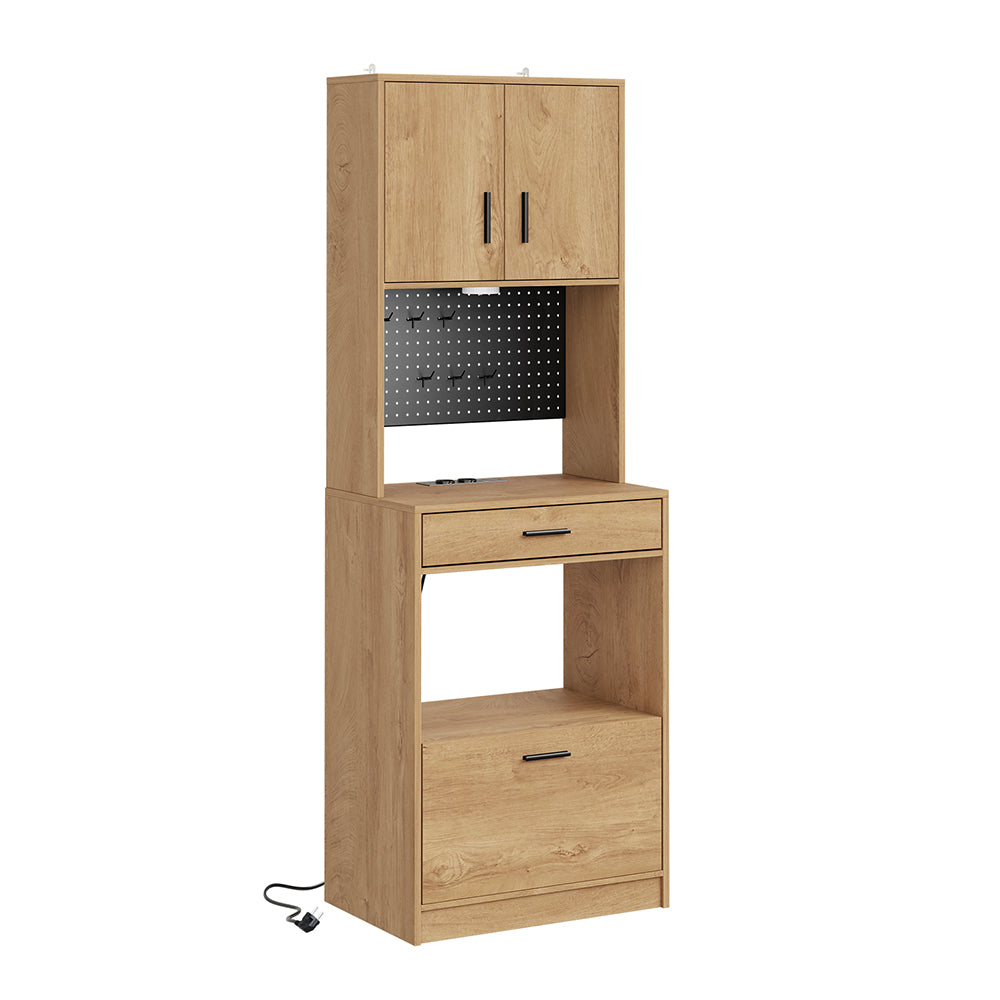 SoBuy Küchenschrank mit Steckdose und 2 USB-Anschlüssen 60x40x170 cm Natur FSB98-E-N