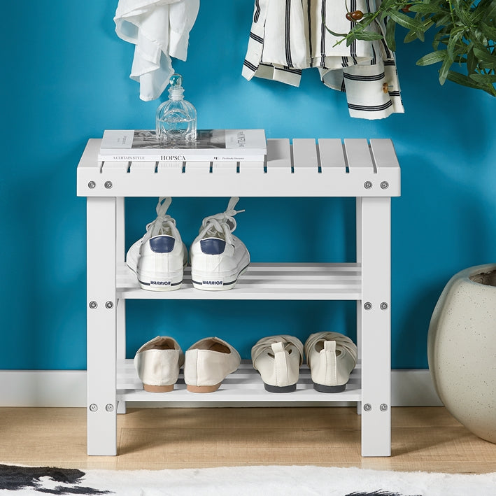 SoBuy | Étagère à chaussures | Banc étroit | 50 cm de large | Blanc | FSR02-KW