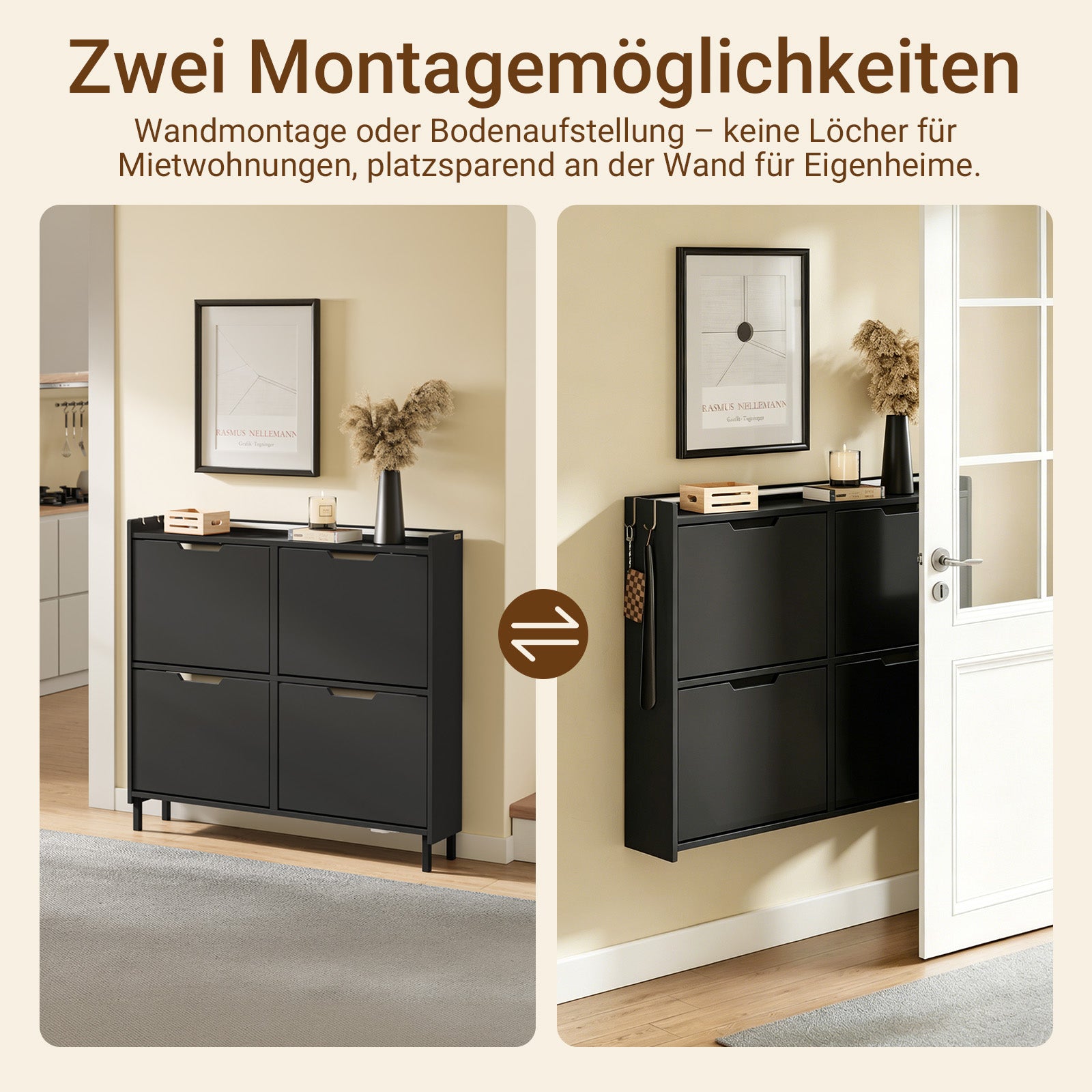SoBuy | Schuhschrank Schmal Hängend mit Sensorlicht und 19 cm Tiefe | Schwarz | FSR100-E-SCH