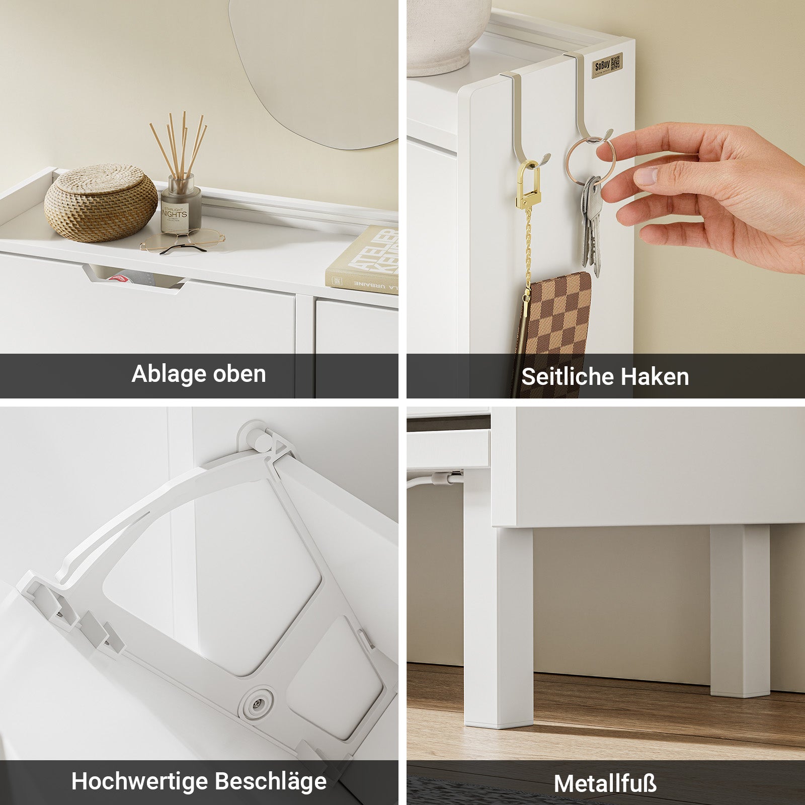 SoBuy | SoBuy Schuhschrank Schmal Hängend mit Sensorlicht und 19 cm Tiefe | Weiß | FSR100-E-W