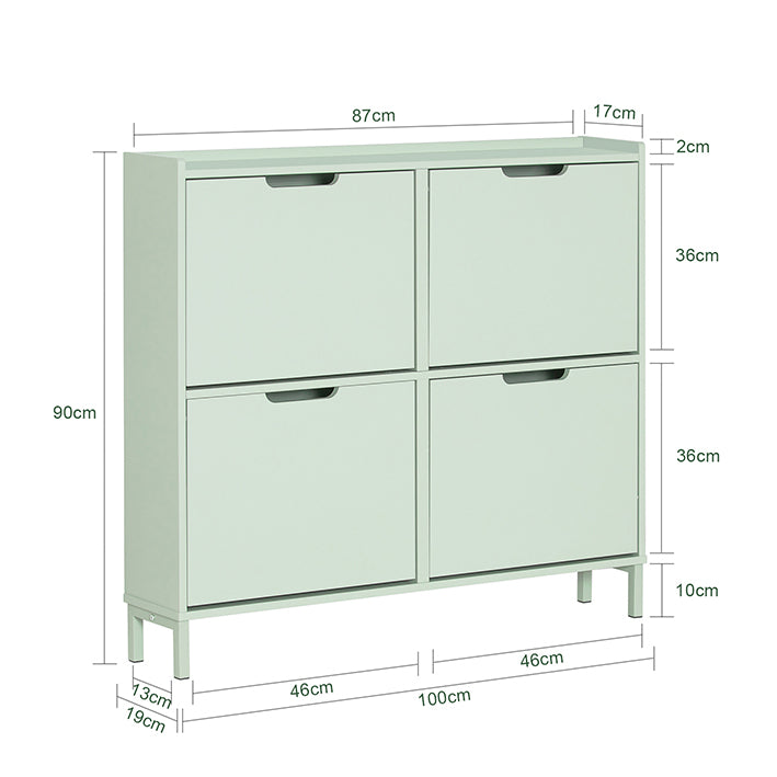 SoBuy | Meuble à chaussures | Rangement à chaussures | 4 portes | Vert | FSR100-GR