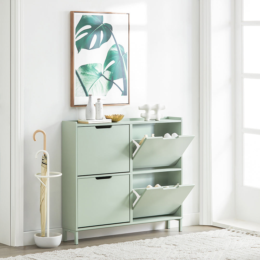 SoBuy | Meuble à chaussures | Rangement à chaussures | 4 portes | Vert | FSR100-GR