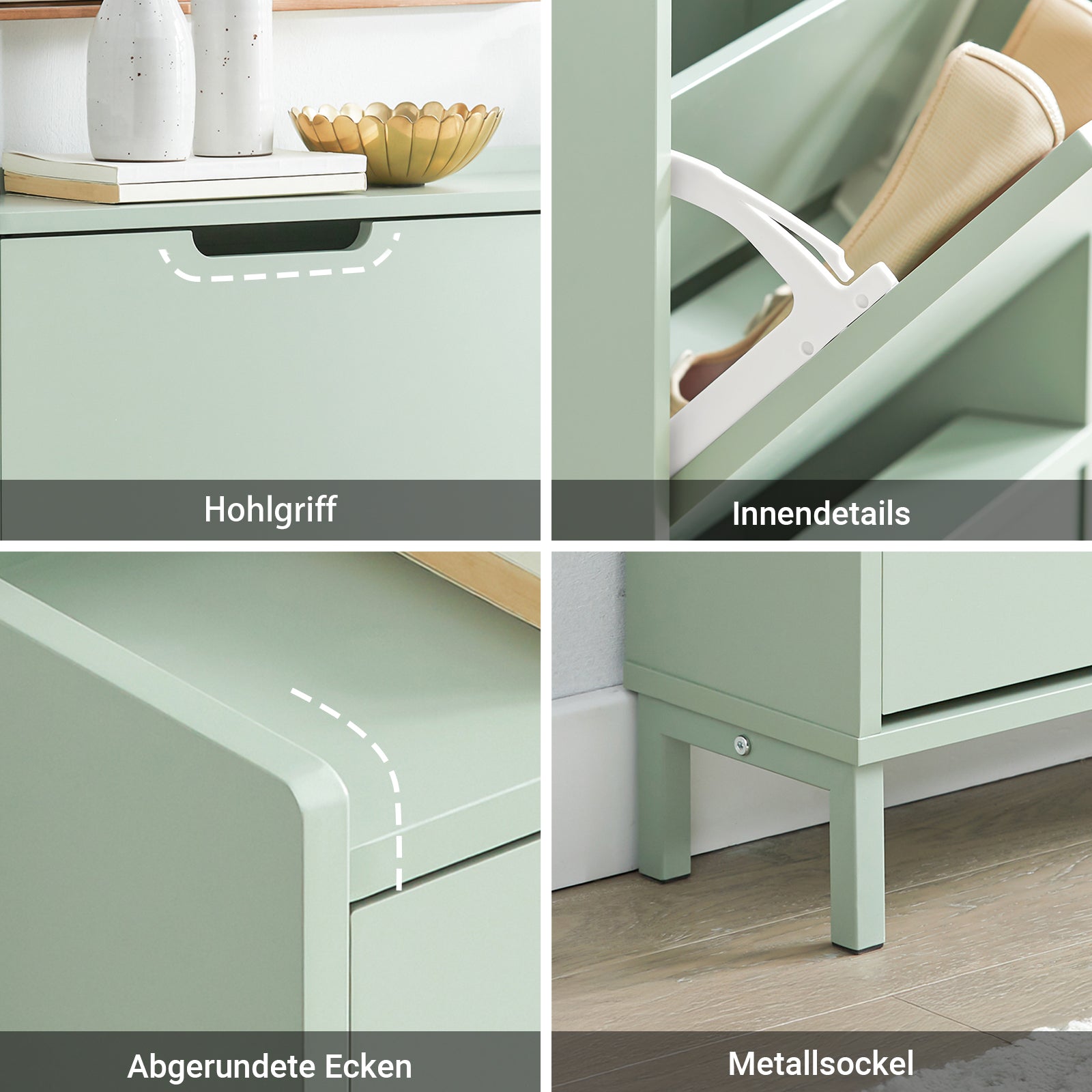 SoBuy | Meuble à chaussures | Rangement à chaussures | 4 portes | Vert | FSR100-GR