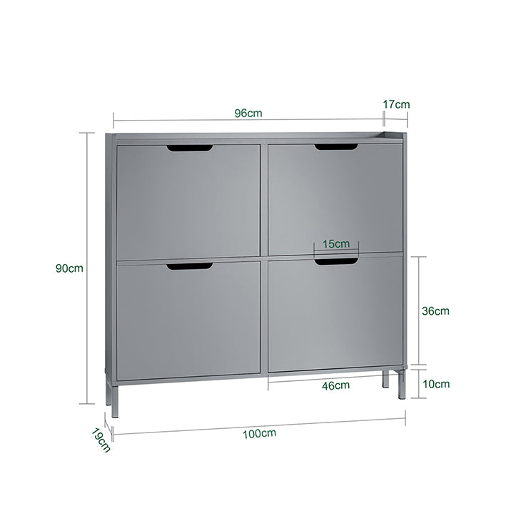 SoBuy | Meuble à chaussures | Meuble à chaussures 4 portes | Coffre à chaussures | Gris clair | FSR100-HG 