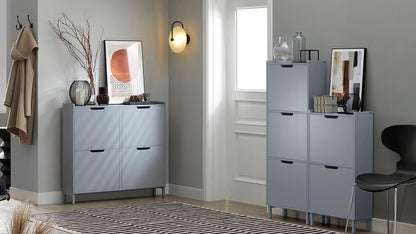 SoBuy | Meuble à chaussures | Meuble à chaussures 4 portes | Coffre à chaussures | Gris clair | FSR100-HG 