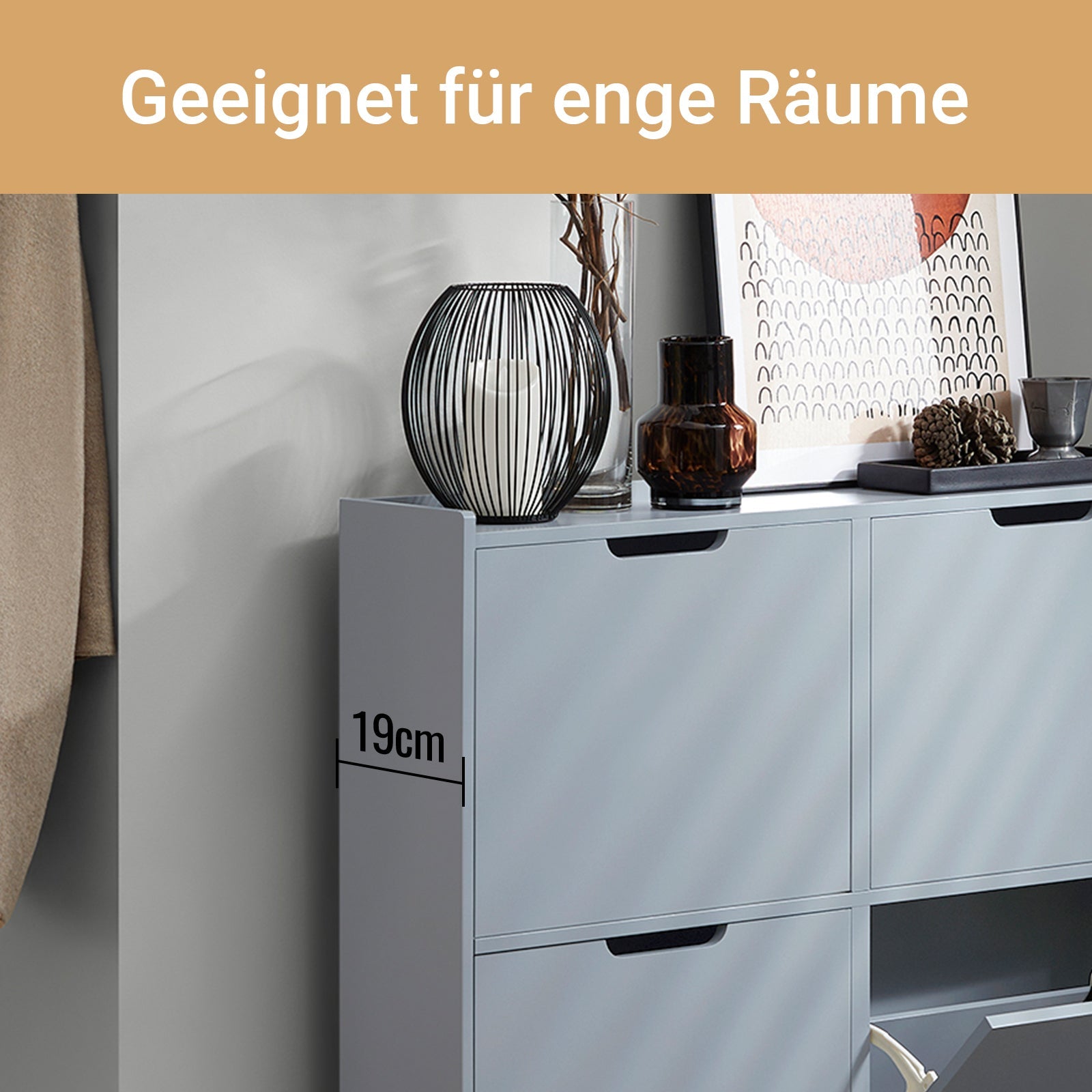 SoBuy | Meuble à chaussures | Meuble à chaussures avec 4 abattants | Commode à chaussures | Gris clair | FSR100-HG