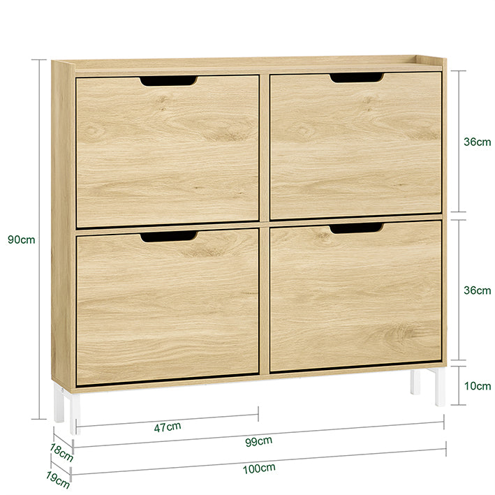 Prévente | SoBuy | Meuble à chaussures | Armoire à chaussures 4 portes | Étagère à chaussures étroite | Naturel | FSR100-N