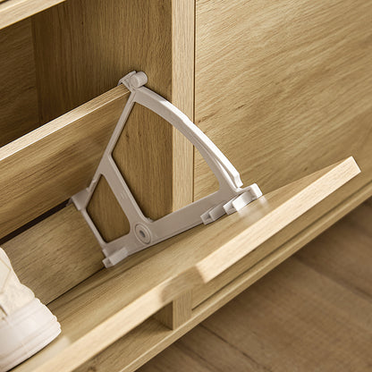 Prévente | SoBuy | Meuble à chaussures | Armoire à chaussures 4 portes | Étagère à chaussures étroite | Naturel | FSR100-N